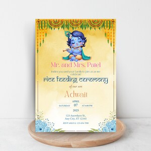 Biglietto d'invito modificabile Krishna Annaprashan / Cerimonia di alimentazione del riso Invito Pasni Mukhe Bhaat Onnoprashon Weaning Baby Boy DOWNLOAD DIGITALE