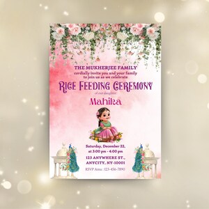 Invito modificabile di Annaprashan, Invito alla cerimonia di alimentazione del riso della bambina, Pasni Mukhe Bhaat Onnoprashon Cerimonia di svezzamento DOWNLOAD DIGITALE