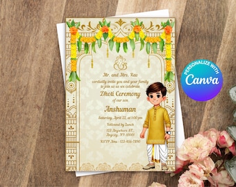 Dhoti Ceremony Invitation: South Indian Panchalu Invite (Canva Template)