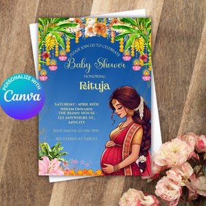 Indian Baby Shower Invite, Seemantham, Valaikappu, Godh Bharai Invitation Canva Digital Template, Instant Download, Baby Boy Girl Template