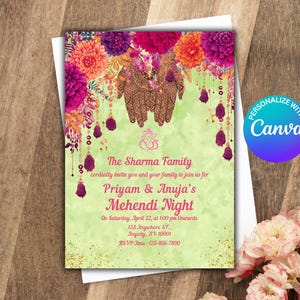Mehndi Invitation Template, Indian Wedding Invitation, Mehendi Digital Template, Indian Wedding, Save the Date, Mehndi Invite Canva Template