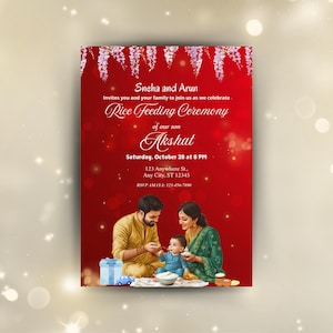 Biglietto d'invito Annaprashan modificabile / Cerimonia di alimentazione del riso Invito Pasni Mukhe Bhaat Onnoprashon Weaning Baby Boy invito DOWNLOAD DIGITALE