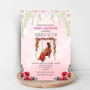 Indian Baby Shower Invite, Seemantham, Valaikappu, Godh Bharai Invitation Canva Digital Template