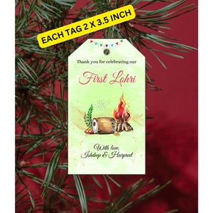 Lohri Thank you 6 tags, Couple First Lohri tag, Instant Digital Download, Editable Canva Template, Lohri Party Return Gift Tags Label