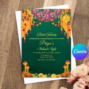 Mehndi Invitation Template: Indian Wedding Invite, Editable Canva Design (Digital Download)