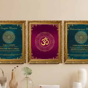 Gayatri Mantra, Om wall art Mantra, Mahamrityunjaya mantra | Lively Colorful Mantra Wall Art for Daily Prayers DIGITAL DOWNLOAD 14 x 20 inch