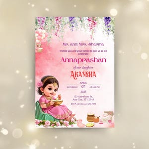 Bearbeitbare Annaprashan Einladung, Baby Girl Rice Fütterungszeremonie einladen, Pasni Mukhe Bhaat Onnoprashon Entwöhnungszeremonie DIGITAL DOWNLOAD