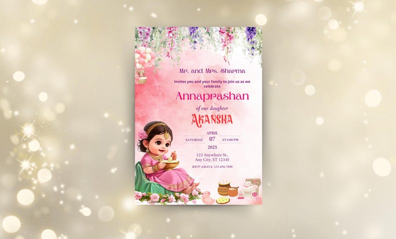 Editable Annaprashan Invitation: Rice Feeding Ceremony (Digital Download) image 1