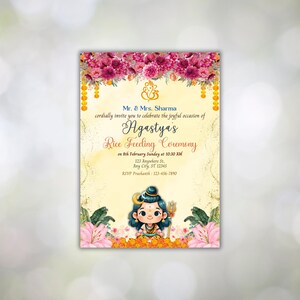 Invito modificabile Baby Shiva Annaprashan, cerimonia di alimentazione del riso invito Pasni Mukhe Bhaat Onnoprashon svezzamento neonato DOWNLOAD DIGITALE