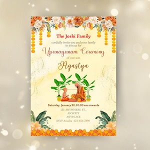 Upanayanam Invitation, Thread Ceremony, Janeu Ceremony Invite, Upanayana Invitation, Jandhyam, Poonul, Munja, Janivara Yonya Digital Canva