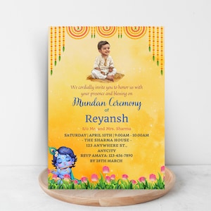 Baby Mundan Zeremonie Einladung | Chudakarana, Choulam, Mundanam, Tonsur Einladen | Bearbeitbare Canva personalisierte digitale Einladung