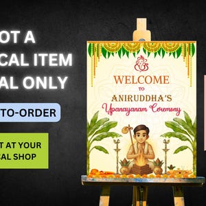 Letrero de bienvenida para la ceremonia de Bratabandha Upanayanam de la India, letrero de bienvenida para la ceremonia del hilo, pancarta de bienvenida Janoi (solo digital, hecho a pedido)