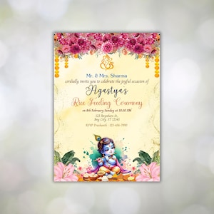Biglietto d'invito modificabile Krishna Annaprashan / Cerimonia di alimentazione del riso Invito Pasni Mukhe Bhaat Onnoprashon Weaning Baby Boy DOWNLOAD DIGITALE