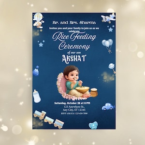 Biglietto d'invito Annaprashan modificabile / Cerimonia di alimentazione del riso Invito Pasni Mukhe Bhaat Onnoprashon Weaning Baby Boy invito DOWNLOAD DIGITALE