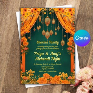 Mehndi Invitation Template, Indian Wedding Invitation, Mehendi Digital Template, Indian Wedding, Save the Date, Mehndi Invite Canva Template