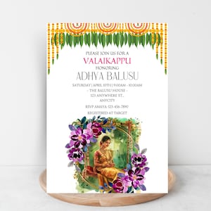 Indian Baby Shower Invite, Seemantham, Valaikappu, Godh Bharai Invitation Canva Digital Template