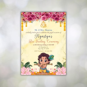 Biglietto d'invito modificabile Krishna Annaprashan / Cerimonia di alimentazione del riso Invito Pasni Mukhe Bhaat Onnoprashon Weaning Baby Boy DOWNLOAD DIGITALE