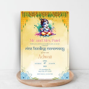 Biglietto d'invito modificabile Krishna Annaprashan / Cerimonia di alimentazione del riso Invito Pasni Mukhe Bhaat Onnoprashon Weaning Baby Boy DOWNLOAD DIGITALE