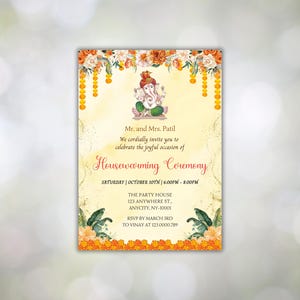 Invitation indienne Griha Pravesh | Faire-part de pendaison de crémaillère | d&#39;invitation Gruha Pravesh | Modèle d&#39;invitation numérique en toile pour la maison