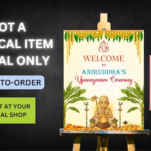 Letrero de bienvenida para la ceremonia de Bratabandha Upanayanam de la India, letrero de bienvenida para la ceremonia del hilo, pancarta de bienvenida Janoi (solo digital, hecho a pedido)