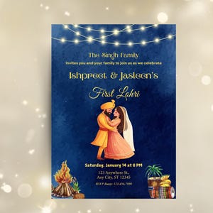 Lohri Party einladen, Paar Erste Lohri Einladung, Digitale einladen, Lohri Einladungskarte, Printable Invite, Happy Lohri Canva Template
