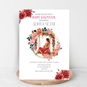 Indian Baby Shower Invite, Seemantham, Valaikappu, Godh Bharai Invitation Canva Digital Template