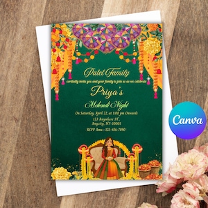 Mehndi Invitation Template: Indian Wedding Invite, Editable Canva Design (Digital Download)