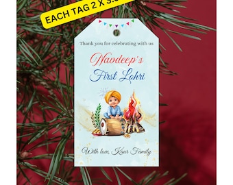Lohri Danke 6 Tags, Baby Junge zuerst Lohri Tag, sofortiger digitaler Download, bearbeitbare Canva Vorlage, Lohri Party Rückgabe Geschenkanhänger Label