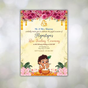 Biglietto d'invito modificabile Krishna Annaprashan / Cerimonia di alimentazione del riso Invito Pasni Mukhe Bhaat Onnoprashon Weaning Baby Boy DOWNLOAD DIGITALE