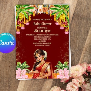 Indian Baby Shower Invite, Seemantham, Valaikappu, Godh Bharai Invitation Canva Digital Template, Instant Download, Baby Boy Girl Template