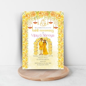 Vibrant Indian Couple Haldi Invitation | Pithi, Maiyan, Tel baan, Gaye Holud, Ubtan, Mandha Ceremony Invitation | Digital Invitation