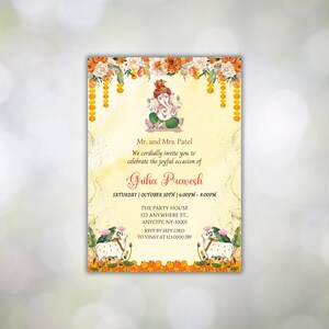 Invitation indienne Griha Pravesh | Faire-part de pendaison de crémaillère | d&#39;invitation Gruha Pravesh | Modèle d&#39;invitation numérique en toile pour la maison