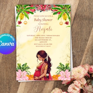 Indian Baby Shower Invite, Seemantham, Valaikappu, Godh Bharai Invitation Canva Digital Template, Instant Download, Baby Boy Girl Template