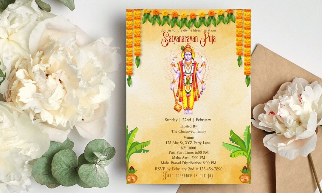 Satyanarayana pooja invitation editable satyanarayan katha invite