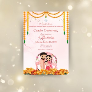 Bearbeitbare Naamkaran | Namens- und Wiegenzeremonie-Einladung | Baby Mädchen Rosa Namens- und Wiegenzeremonie laden ein | Canva DIGITALER DOWNLOAD 15X7