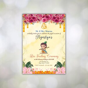 Biglietto d'invito modificabile Krishna Annaprashan / Cerimonia di alimentazione del riso Invito Pasni Mukhe Bhaat Onnoprashon Weaning Baby Boy DOWNLOAD DIGITALE