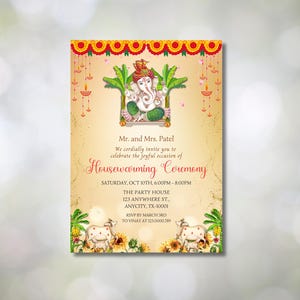 Invitation indienne Griha Pravesh | Faire-part de pendaison de crémaillère | d&#39;invitation Gruha Pravesh | Modèle d&#39;invitation numérique en toile pour la maison