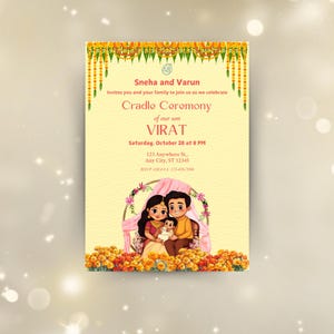 Bearbeitbare Naamkaran | Namens- und Wiegenzeremonie-Einladung | Baby Boy und Baby Girl Naming Cradle Zeremonie einladen | Canva DIGITALER DOWNLOAD