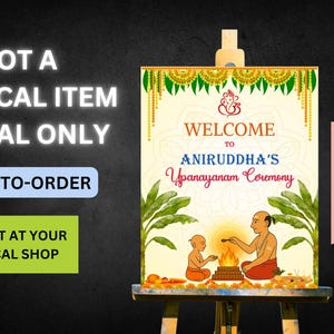 Letrero de bienvenida para la ceremonia de Bratabandha Upanayanam de la India, letrero de bienvenida para la ceremonia del hilo, pancarta de bienvenida Janoi (solo digital, hecho a pedido)