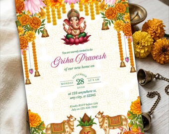 Faire-part de pendaison de crémaillère indien personnalisable, Grihapravesh, Gruhapravesam (téléchargement numérique)