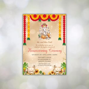 Invitation indienne Griha Pravesh | Faire-part de pendaison de crémaillère | d&#39;invitation Gruha Pravesh | Modèle d&#39;invitation numérique en toile pour la maison