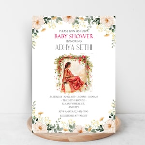 Indian Baby Shower Invite, Seemantham, Valaikappu, Godh Bharai Invitation Canva Digital Template