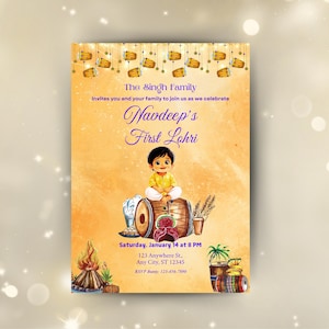 Invito per la festa di Lohri, invito per il primo compleanno del tuo bambino, invito digitale, biglietto d'invito Lohri, invito stampabile, modello Canva Happy Lohri