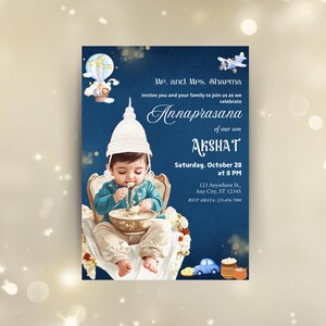 Biglietto d'invito Annaprashan modificabile / Cerimonia di alimentazione del riso Invito Pasni Mukhe Bhaat Onnoprashon Weaning Baby Boy invito DOWNLOAD DIGITALE