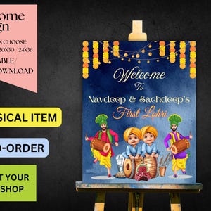 Lohri Party Welcome Sign | Welcome Board for Punjabi Lohri Party | Twin Baby Boy First Lohri Welcome Sign Banner | Digital Download Only