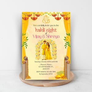 Vibrant Indian Couple Haldi Invitation | Pithi, Maiyan, Tel baan, Gaye Holud, Ubtan, Mandha Ceremony Invitation | Digital Invitation