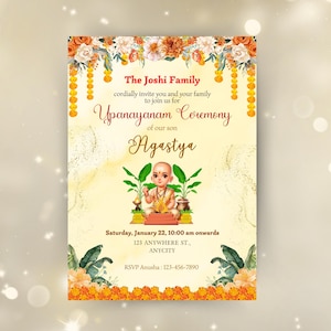 Upanayanam Invitation, Thread Ceremony, Janeu Ceremony Invite, Upanayana Invitation, Jandhyam, Poonul, Munja, Janivara Yonya Digital Canva