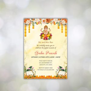 Invitation indienne Griha Pravesh | Faire-part de pendaison de crémaillère | d&#39;invitation Gruha Pravesh | Modèle d&#39;invitation numérique en toile pour la maison