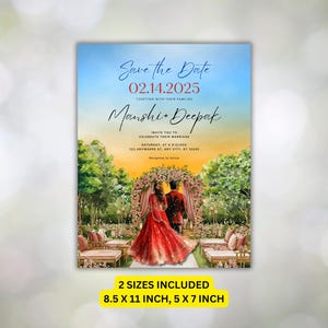 Faire-part de cérémonie de mariage indien | Invitation de fiançailles florale de jardin moghol, modèle de toile d'Invitation de fiançailles Sagai TÉLÉCHARGEMENT NUMÉRIQUE