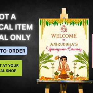 Letrero de bienvenida para la ceremonia de Bratabandha Upanayanam de la India, letrero de bienvenida para la ceremonia del hilo, pancarta de bienvenida Janoi (solo digital, hecho a pedido)